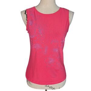 Y2K Hot Pink Beaded Floral Sleeveless Tank